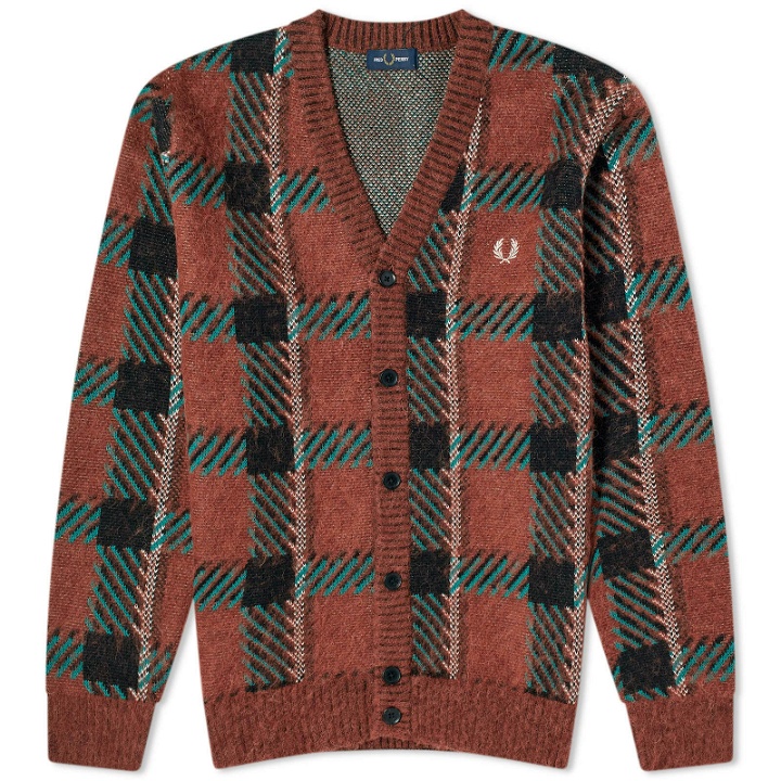 Photo: Fred Perry Men's Glitch Tartan Cardigan in Whisky Brown