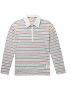 Thom Browne - Cotton-Blend Poplin Trimmed Striped Stretch-Linen Jersey Polo Shirt - Blue