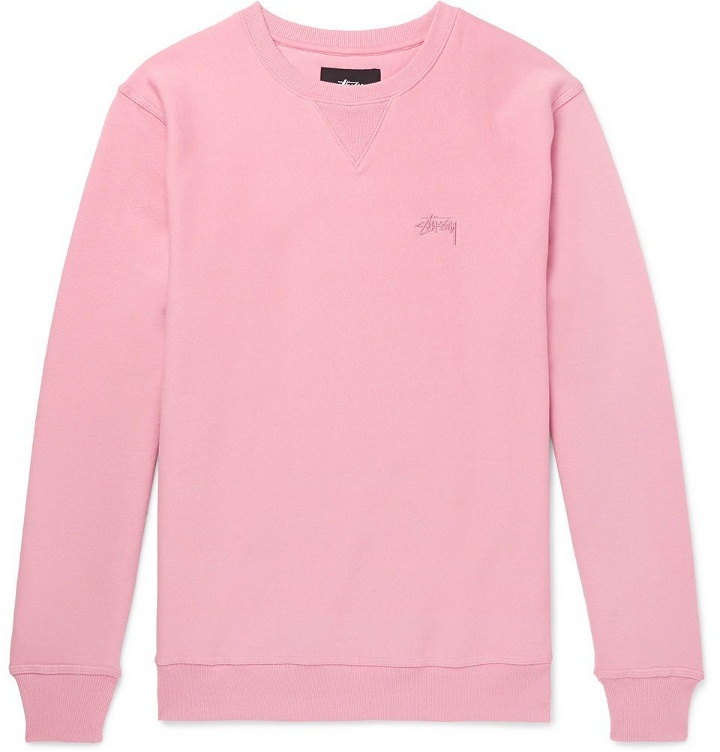 Photo: Stüssy - Logo-Embroidered Loopback Cotton-Jersey Sweatshirt - Pink