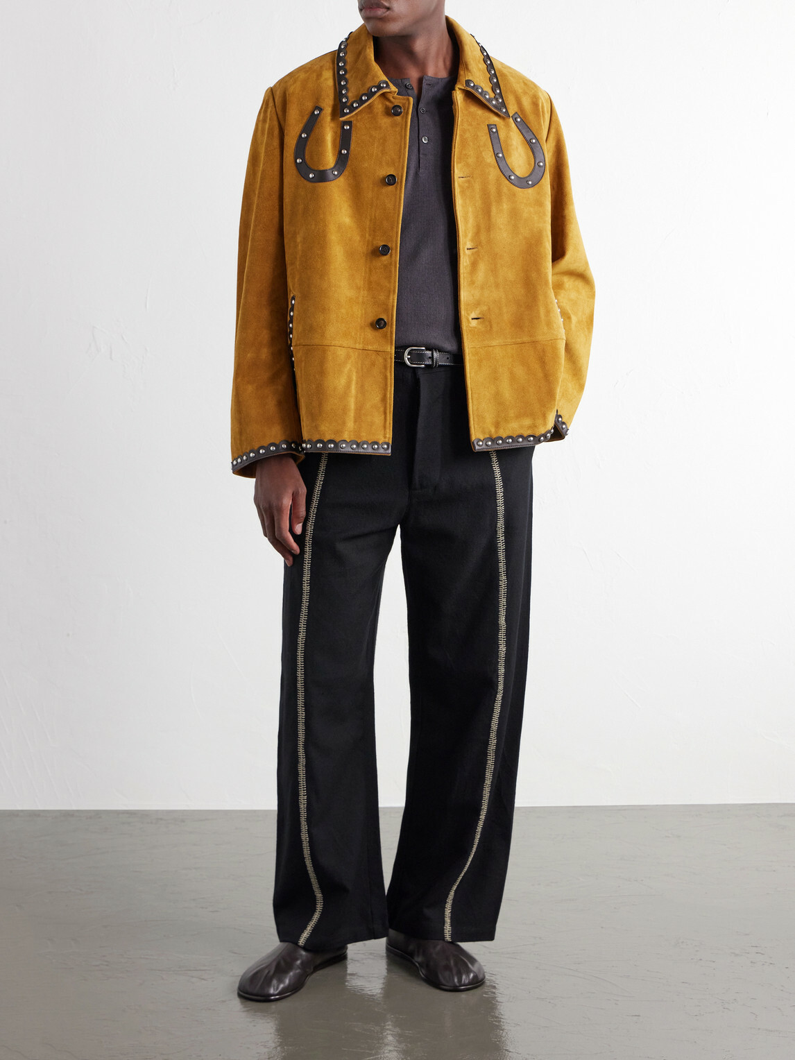 BODE - Carson Studded Leather-Trimmed Suede Jacket - Yellow