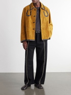 BODE - Carson Studded Leather-Trimmed Suede Jacket - Yellow