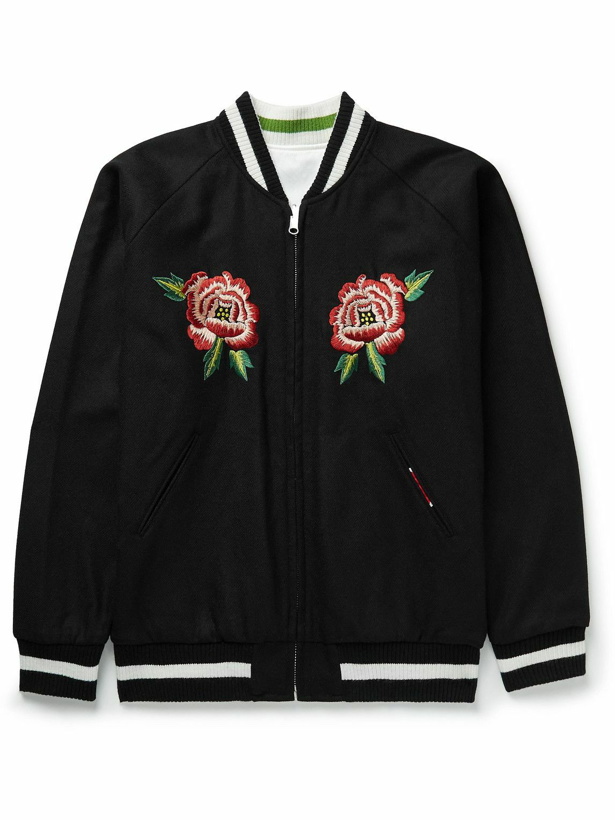 Photo: KENZO - Reversible Embroidered Wool-Twill and Satin Bomber Jacket - Black