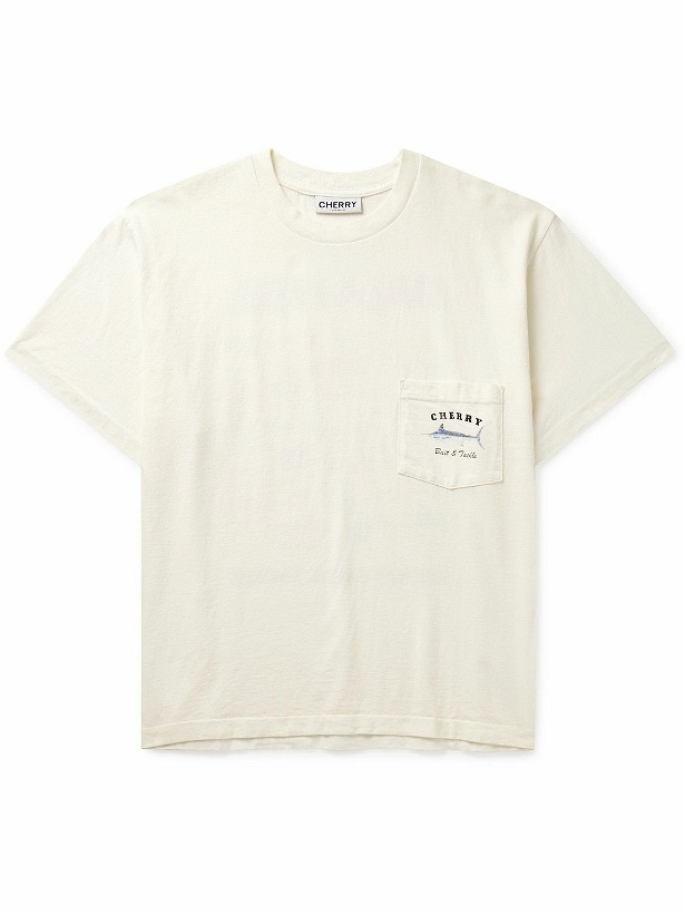 Photo: CHERRY LA - Baja Fish Stone-Washed Garment-Dyed Logo-Print Cotton-Jersey T-Shirt - Neutrals