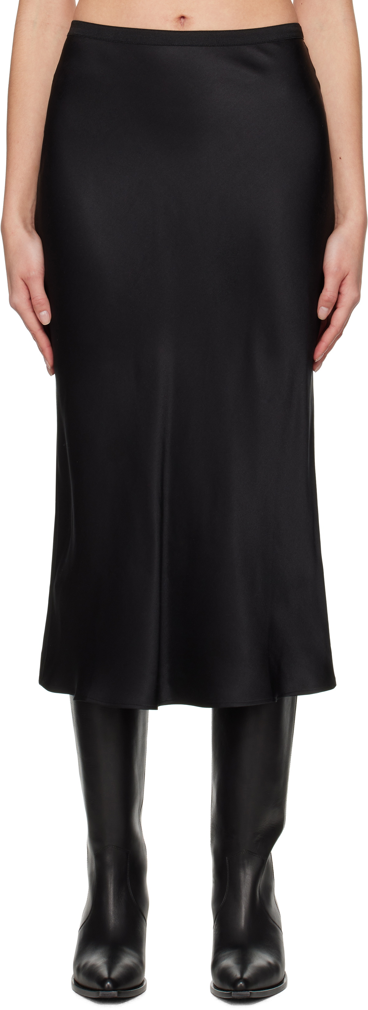ANINE BING Black Bar Silk Midi Skirt