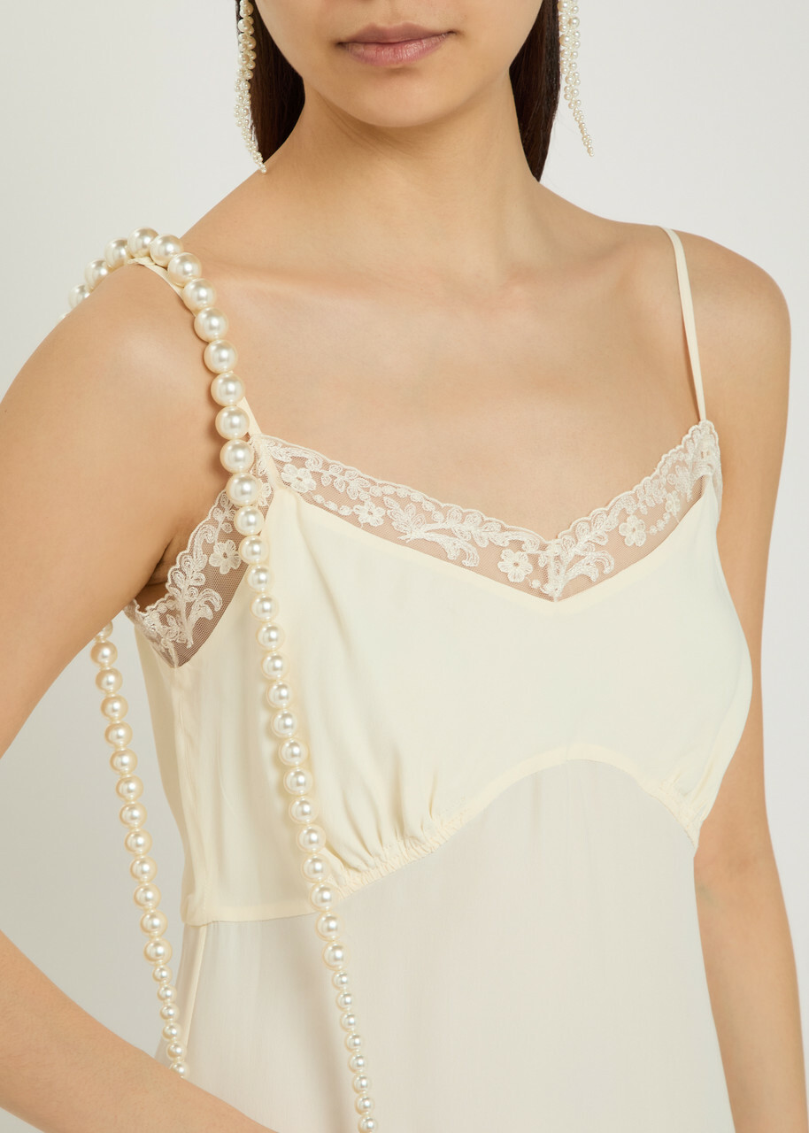 Simone Rocha Lace-trimmed Crepe-de-chine Midi Dress Cream