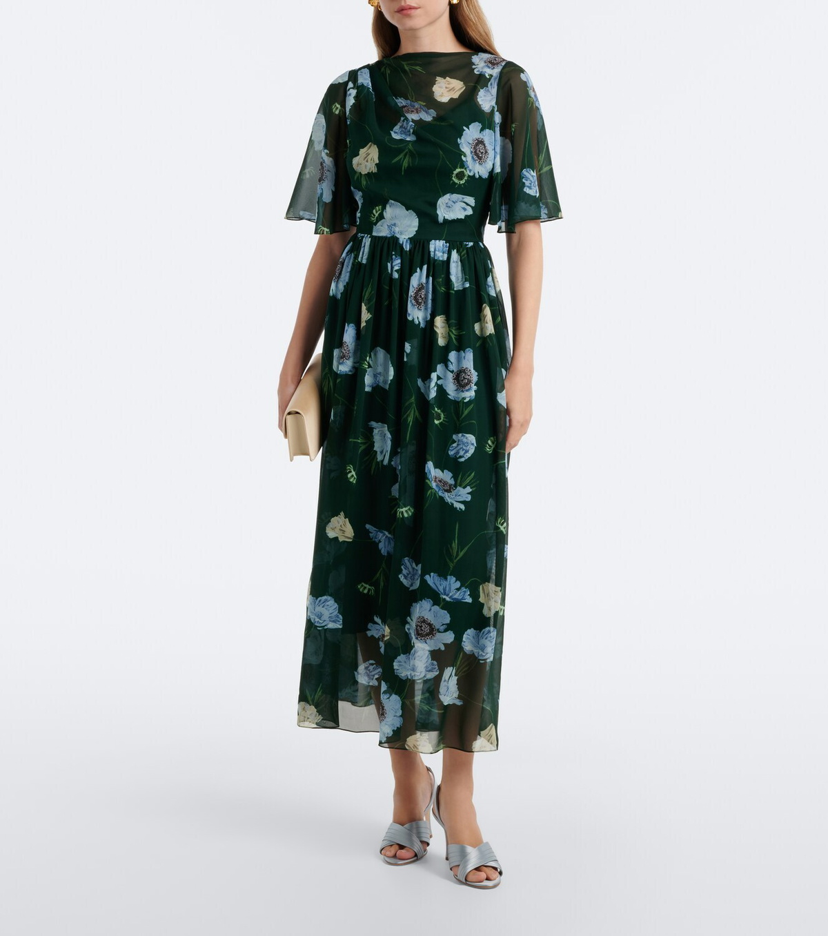 Erdem Floral draped silk voile midi dress