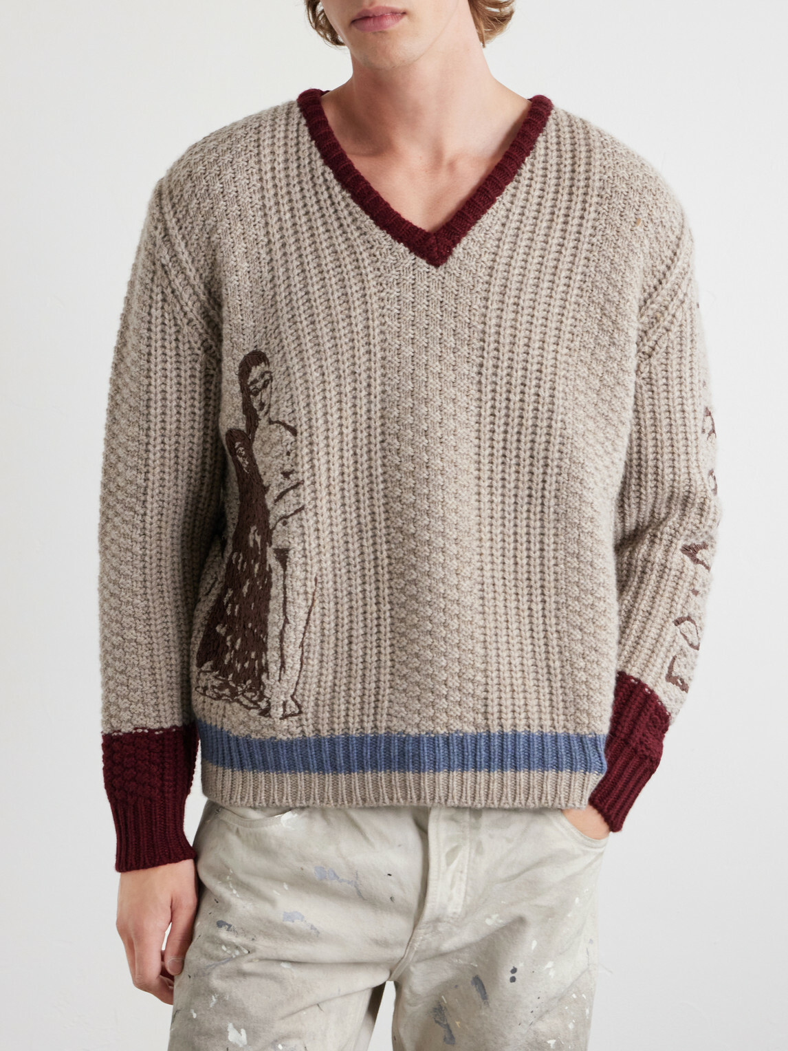 Enfants Riches Déprimés - Nu Sur Papier (IV) Embroidered Cashmere Sweater - Neutrals