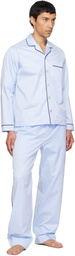 Tekla Blue Sateen Long-Sleeved Pyjama Shirt