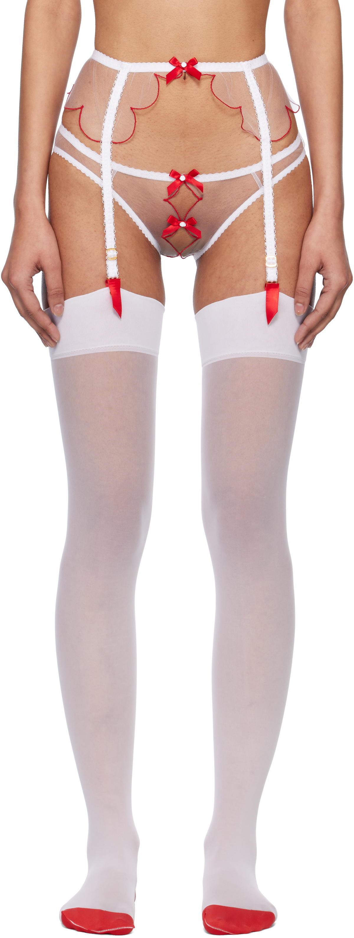 Agent Provocateur White & Red Lorna Garter Belt