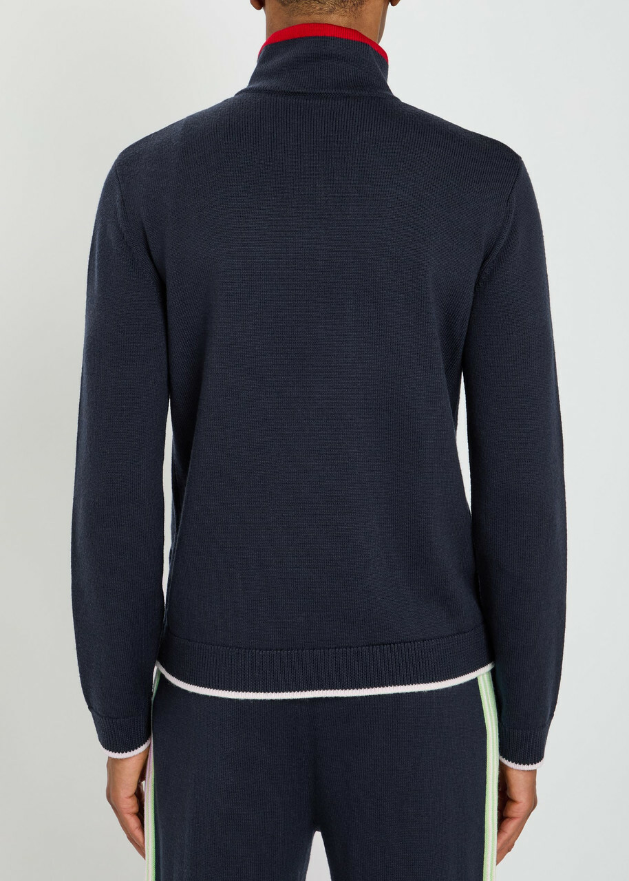 Casablanca Logo-embroidered Fine-knit Wool Track Jacket Navy