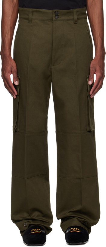 Photo: Valentino Khaki Cotton Gabardine Cargo Pants