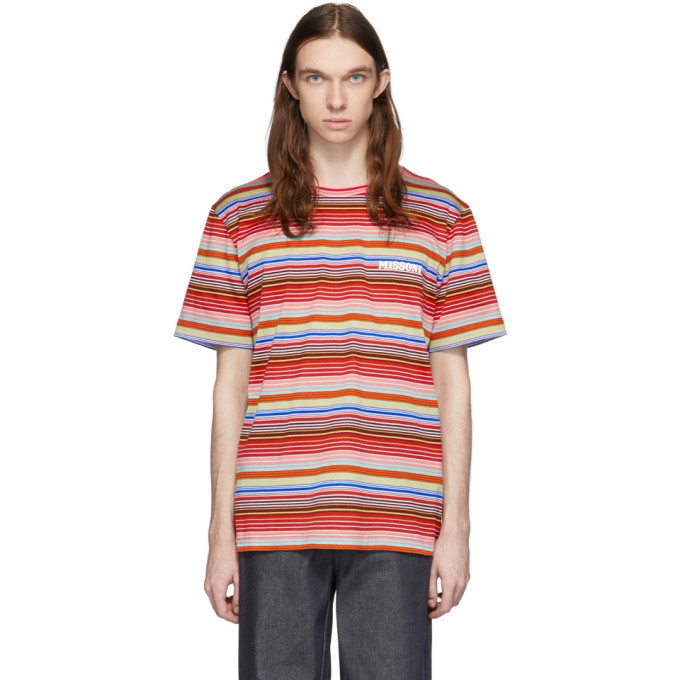Photo: Missoni Red and Multicolor Striped Logo T-Shirt