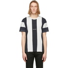 Saint Laurent White and Black Striped Rive Gauche Logo T-Shirt