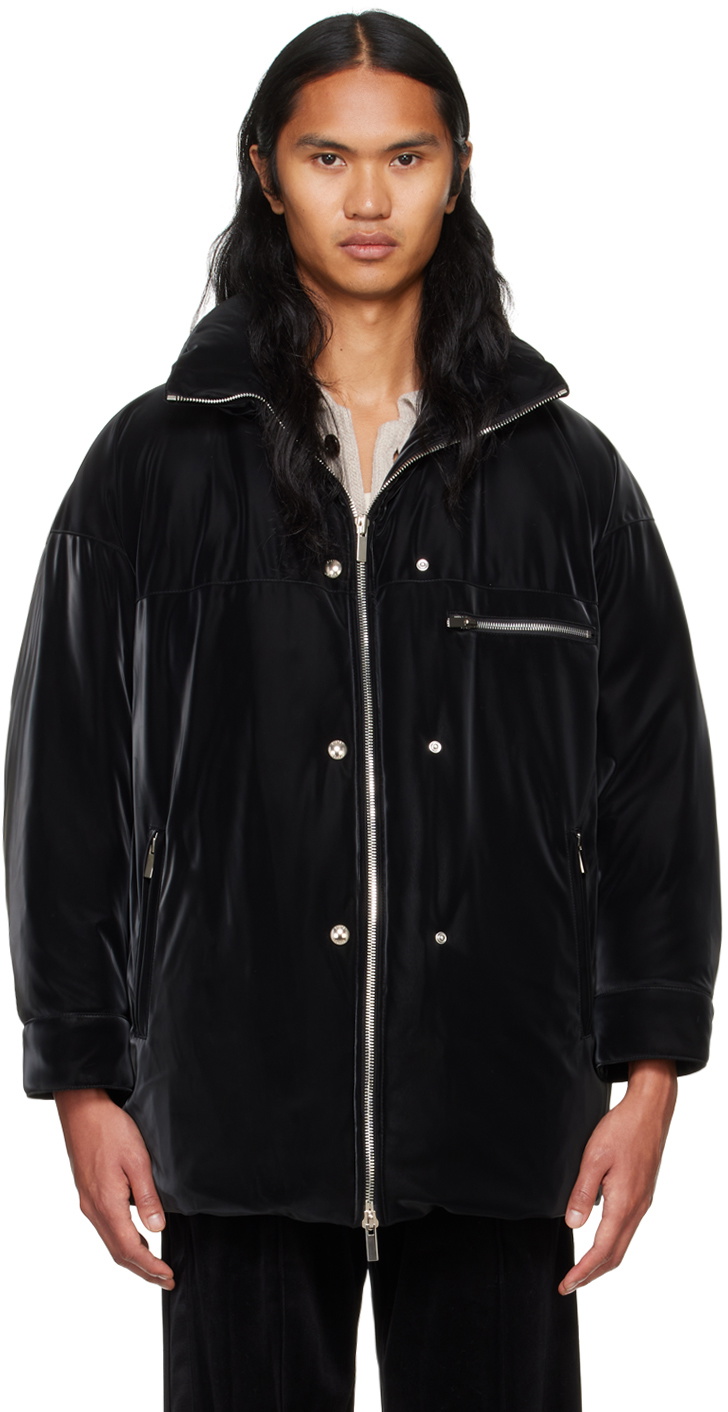 System Black Velvetlike Puffer Down Jacket
