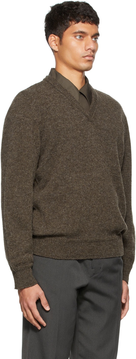 Lemaire Brown Wool Seamless V-Neck Sweater