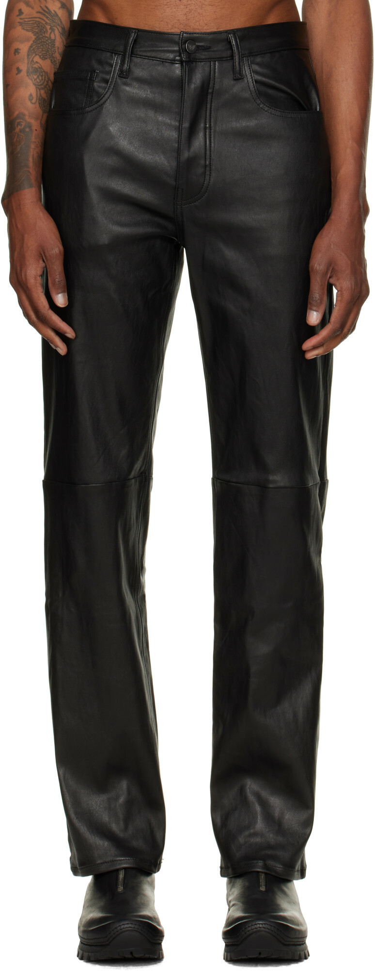 ALEXANDER DIGENOVA Black Leather Straight Trousers