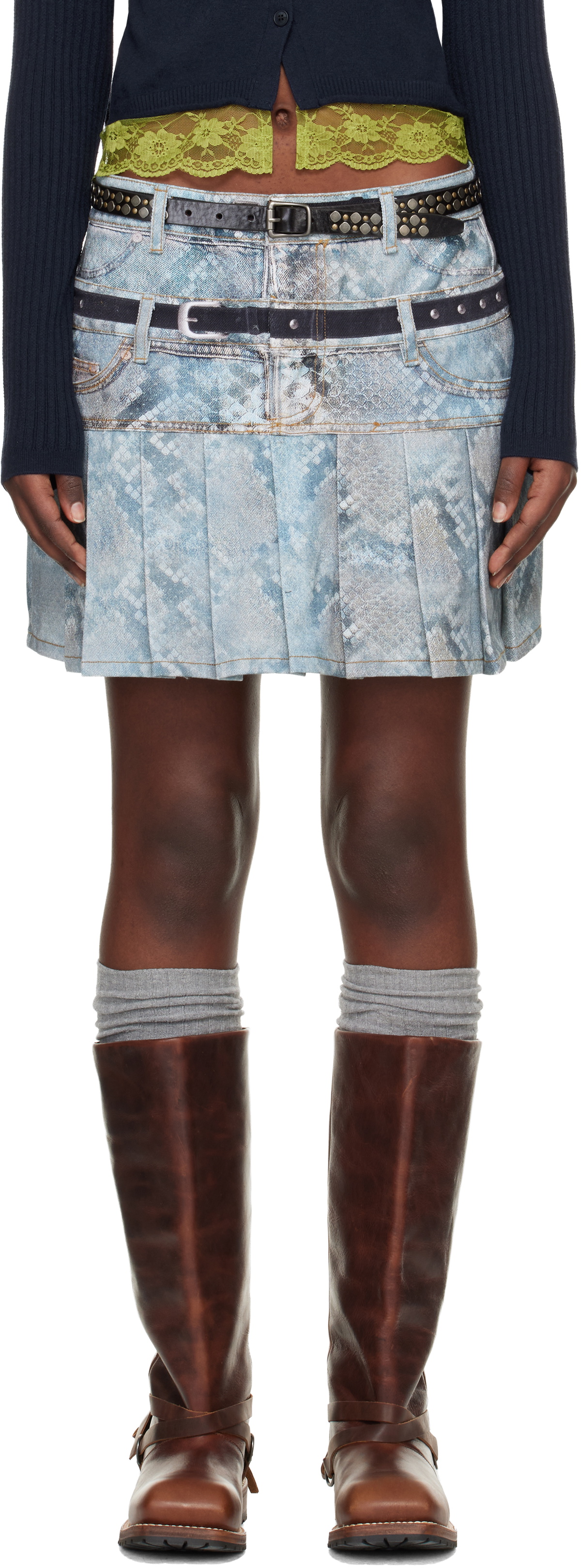 Andersson Bell Blue Python Fade Denim Printed Miniskirt