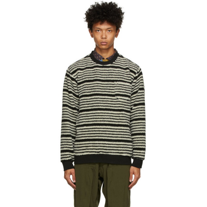 Photo: BEAMS PLUS Black and Off-White Fleece Striped Sweater