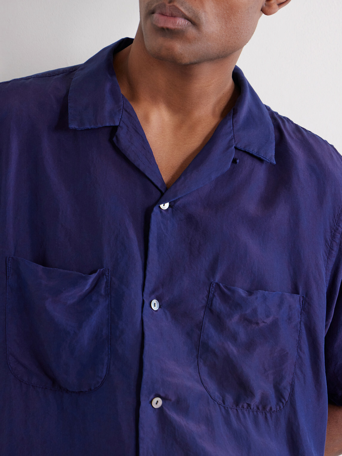 Blue Blue Japan - Convertible-Collar Indigo-Dyed Silk-Habotai Shirt - Blue