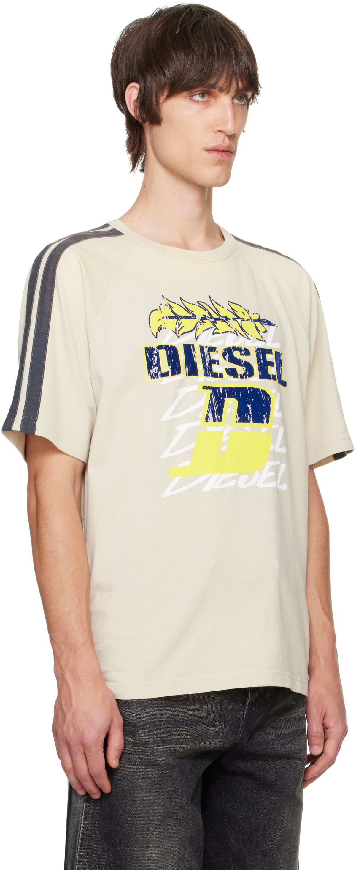 【DIESEL】T-Roxt-Stripe Diesel Beige T-Roxt-Stripe T-shirt Diesel