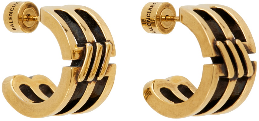 6万取引突破★UPS速達便利用【BALENCIAGA】BB ICON HOOP ピアス Balenciaga Gold BB Icon Hoop Earrings Balenciaga