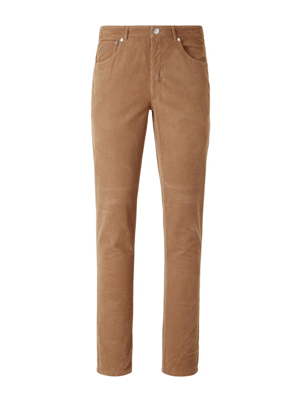 Photo: Brunello Cucinelli - Straight-Leg Cotton-Corduroy Trousers - Brown