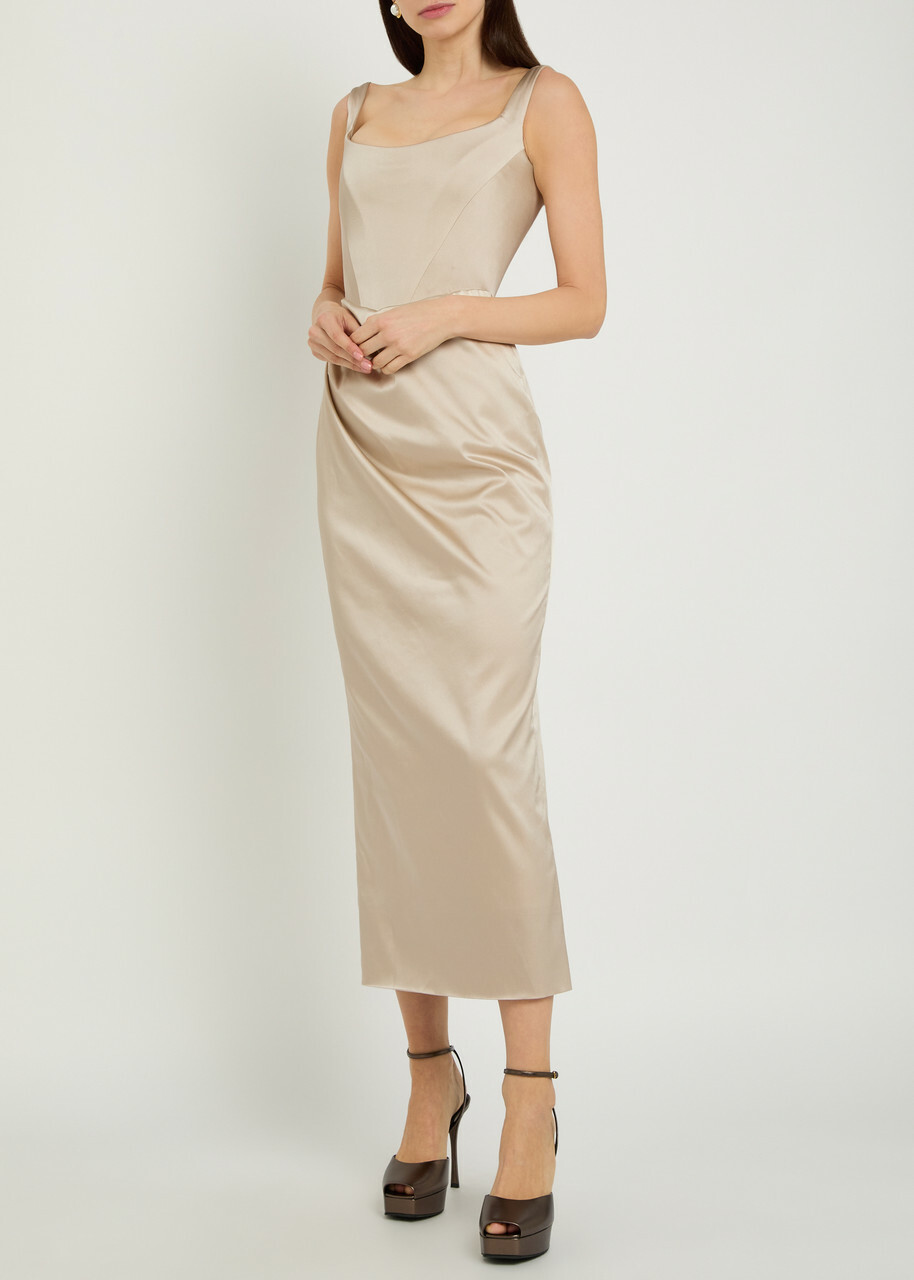 Vivienne Westwood Suzie Corset Satin Midi Dress Sand