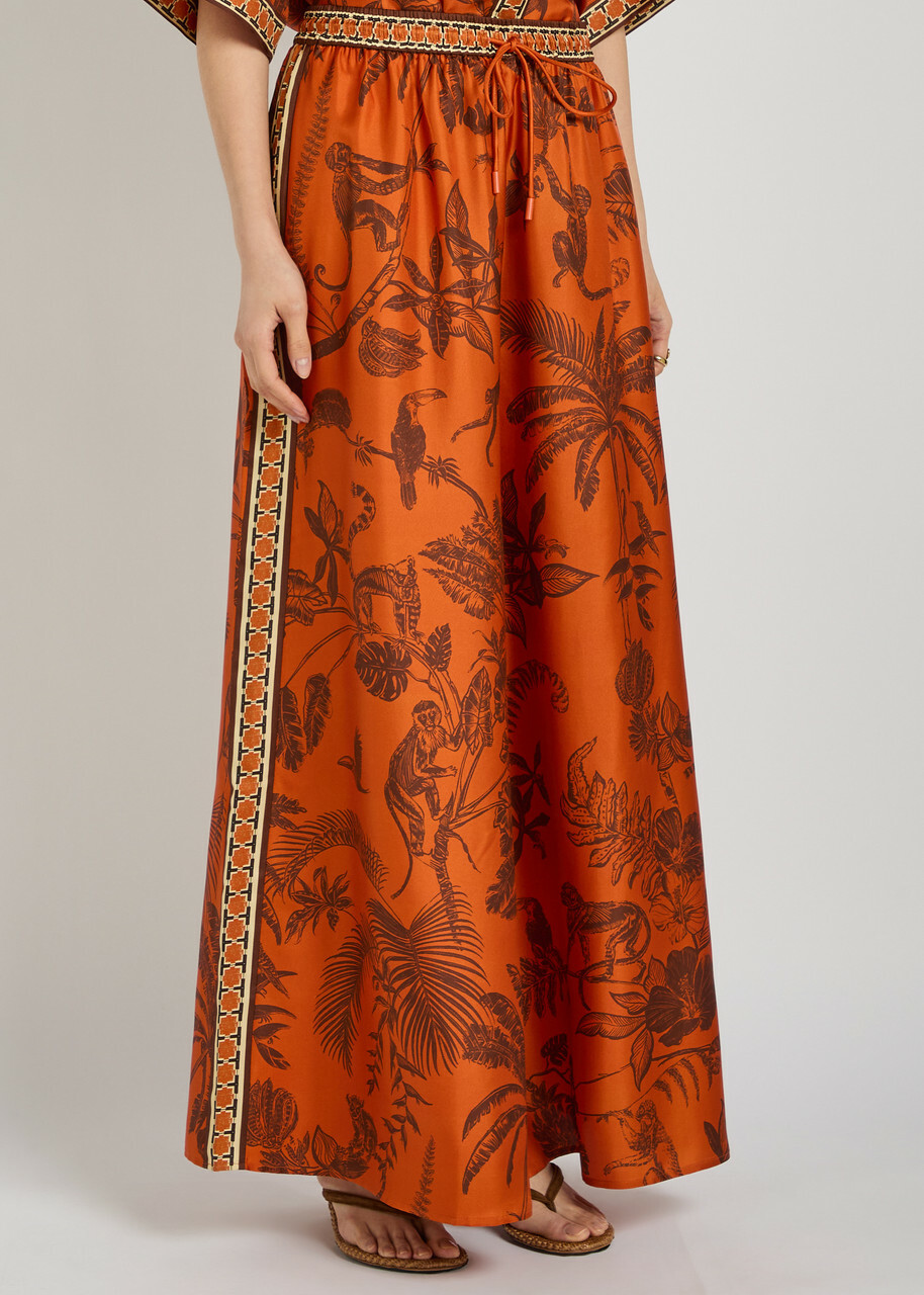Alemais Monkey Dance Printed Wide-leg Silk Trousers Rust