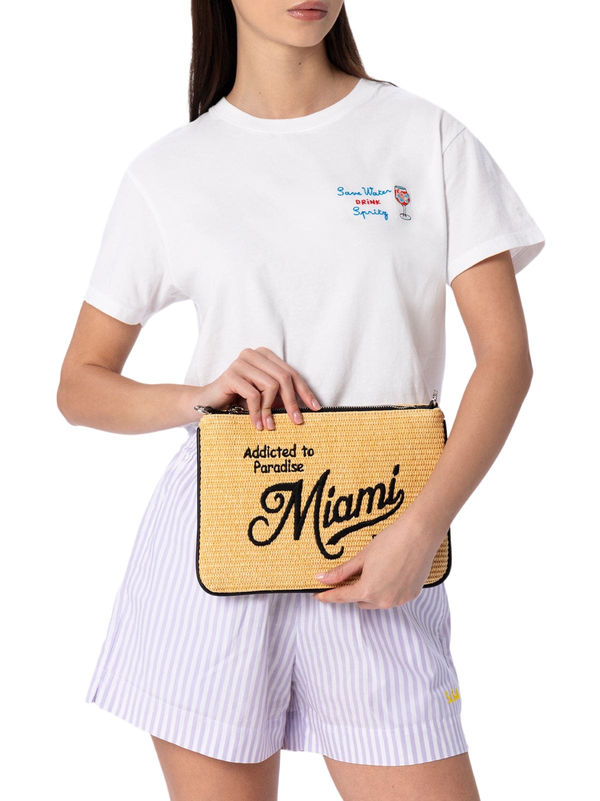MC2 Saint Barth Parisienne Straw Pochette With Miami Embroidery