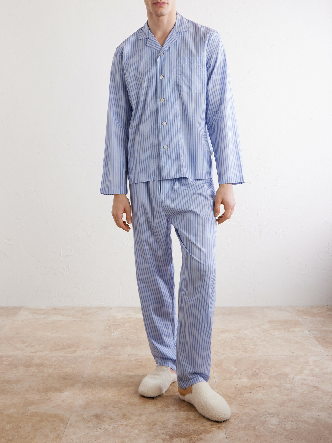 TEKLA - Camp-Collar Striped Organic Cotton Pyjama Shirt - Blue