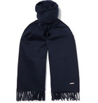 Loro Piana - Logo-Embellished Fringed Cashmere Scarf - Blue