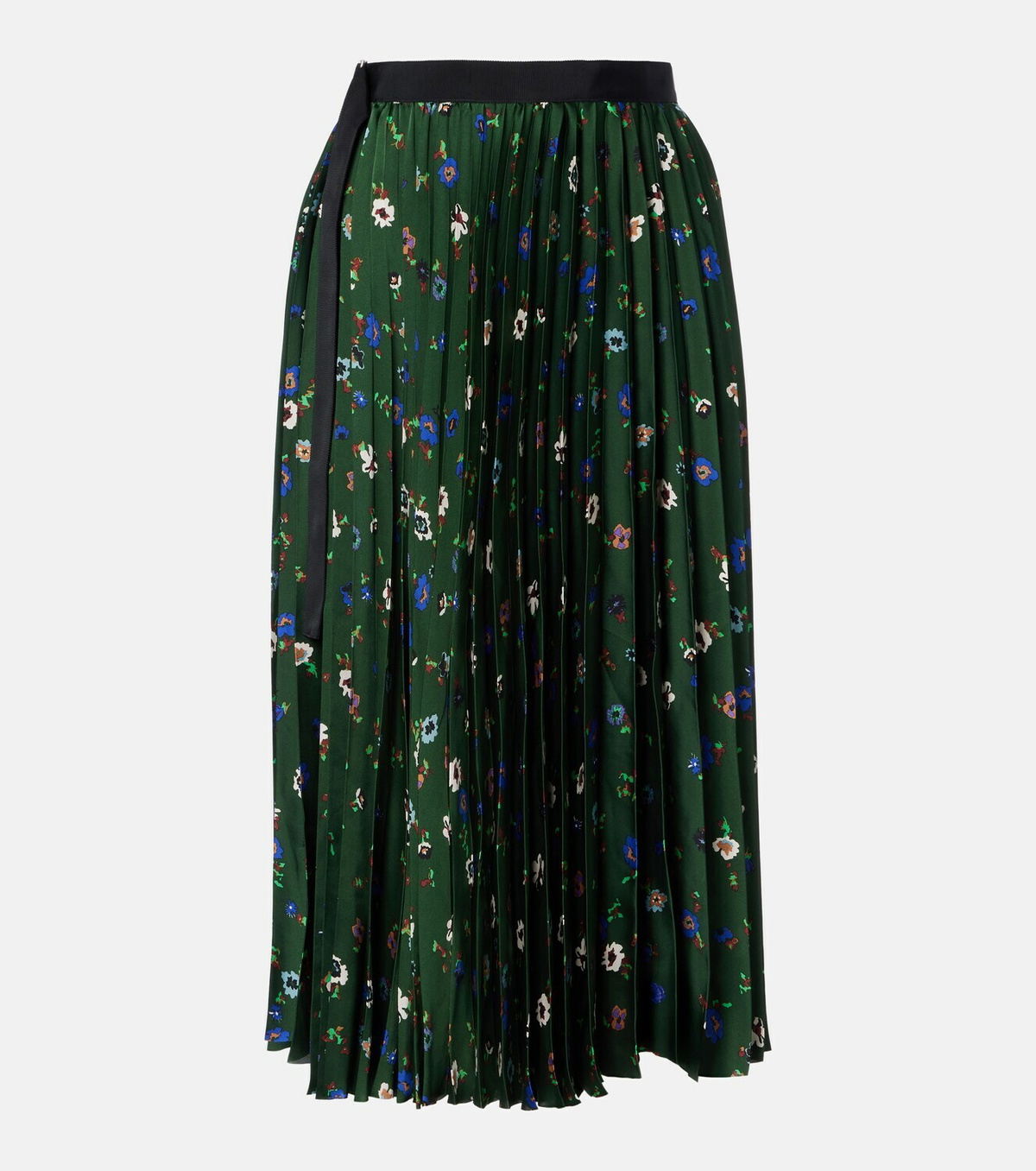 Sacai Floral plissé satin midi skirt