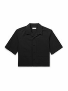 Amomento - Cropped Convertible-Collar Poplin Shirt - Black