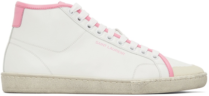 Photo: Saint Laurent White & Pink Court Classic SL/39 Mid Sneakers