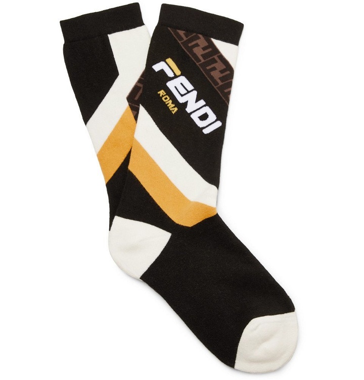 Photo: Fendi - Logo-Intarsia Stretch Cotton-Blend Socks - Men - Black