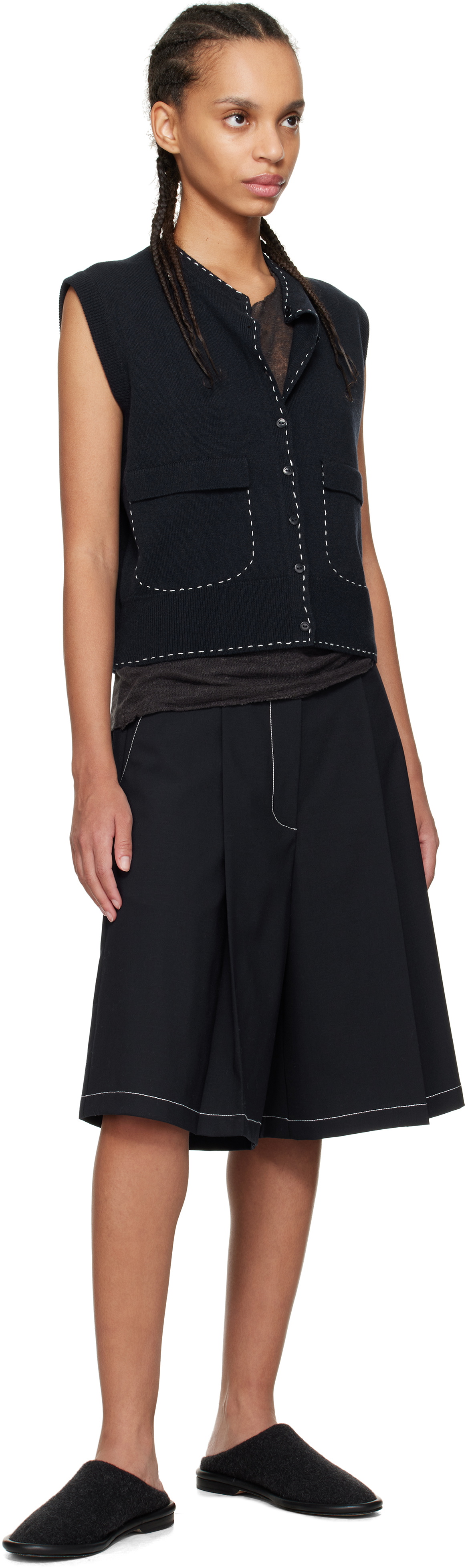 Cordera Navy Merino Wool Stitched Vest