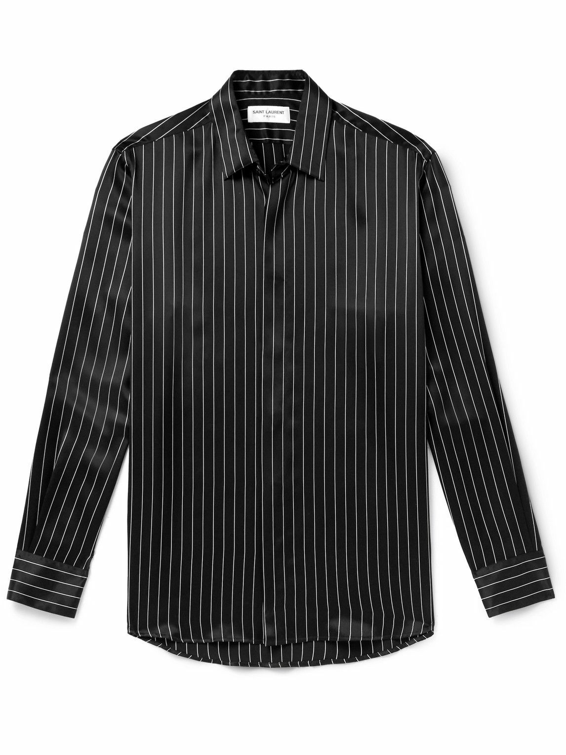 SAINT LAURENT - Pinstriped Silk-Satin Shirt - Black Saint Laurent