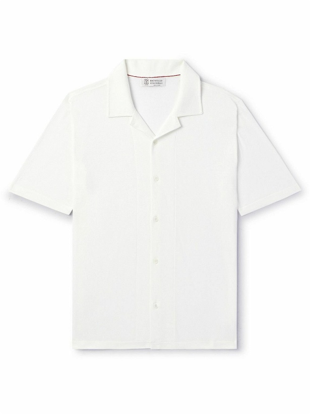 Photo: Brunello Cucinelli - Camp-Collar Ribbed Cotton Shirt - White