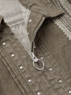 KAPITAL - Cropped Denim-Jacquard Bomber Jacket - Green