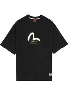 Evisu Daicock and Kamon Printed Cotton T-shirt Black