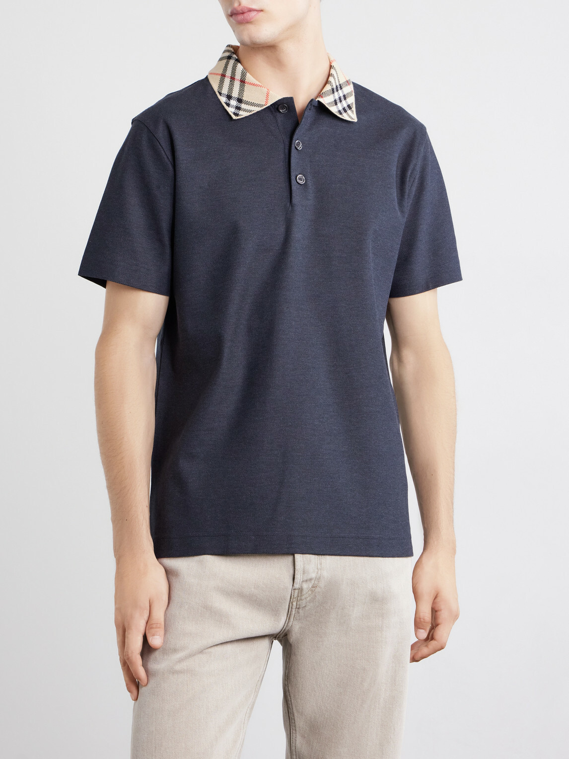 Burberry - Checked Cotton-Piqué Polo Shirt - Gray
