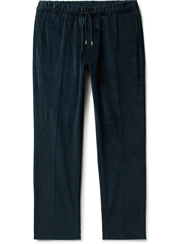 Photo: Paul Smith - Straight-Leg Stretch Cotton and Cashmere-Blend Corduroy Drawstring Suit Trousers - Blue