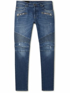Balmain - Slim-Fit Zip-Detailed Distressed Jeans - Blue
