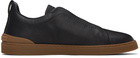 ZEGNA Black Triple Stitch Sneakers