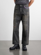 Neighborhood - Savage Wide-Leg Bead-Embellished Distressed Jeans - Black