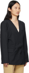 DRAE Navy Wool Collarless Blazer