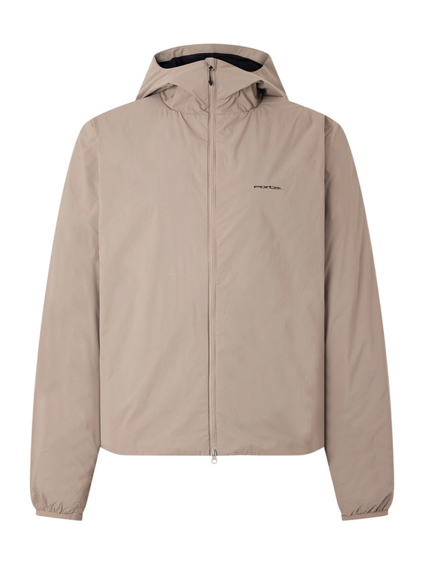 Photo: Portal - Level Alpha Logo-Print Fleece-Trimmed Recycled-Shell Jacket - Brown