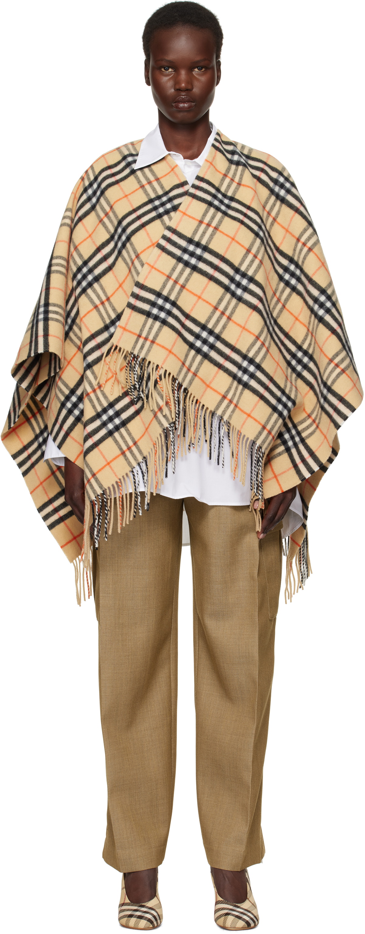 Burberry Beige Check Wool Cashmere Cape Coat