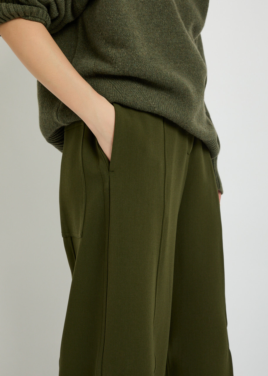 Another Tomorrow Wide-leg Stretch-wool Trousers Dark Green