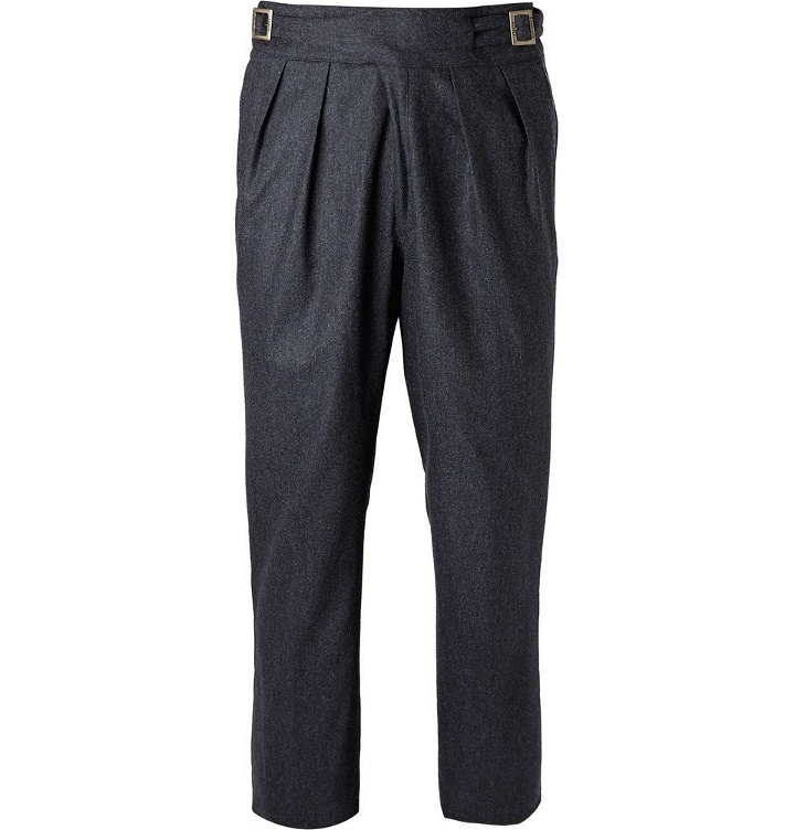 Photo: Rubinacci - Manny Tapered Pleated Mélange Stretch-Wool and Cashmere-Blend Trousers - Men - Blue
